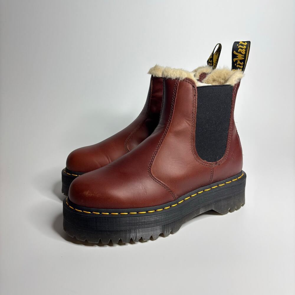 Dr Martens 2976 Abruzzo Waterproof Faux Fur Lined Quad Platform Boots in Brown